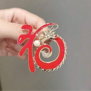 Elegant Red and Gold Dragon Brooch🐉